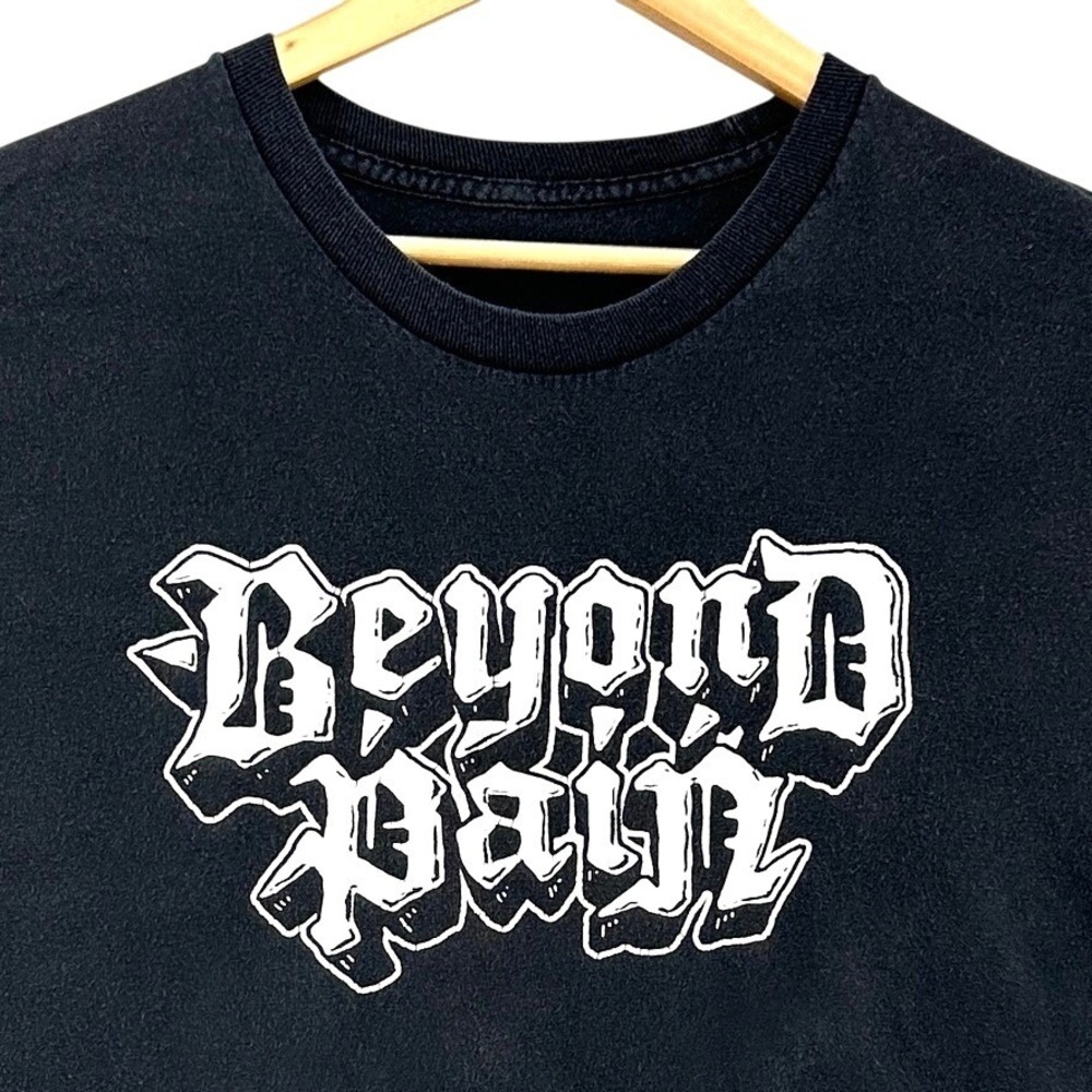 Beyond Pain LA Hardcore Band Tee Faded Black SZ L Grindcore Doom Sludge Cyber